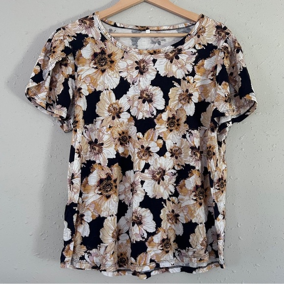 Maurices Plus Size Meadows Floral Tulip Sleeve Tee Black Yellow Floral Blouse XL - Picture 2 of 8